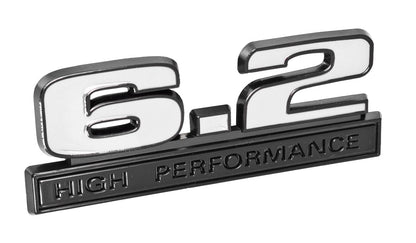 Ford Mustang White 6.2 High Performance Fender Emblem w/ Black Trim 5" x 1.75"