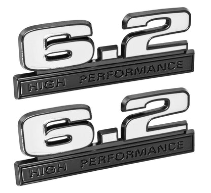 Ford Mustang White 6.2 High Performance 5" Fender Emblems w/ Black Trim - Pair