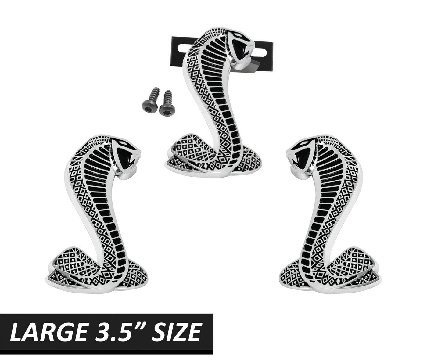 1994-2004 Mustang 3 1/2" Cobra Snake Grille & Fender Side Emblems Black & Chrome