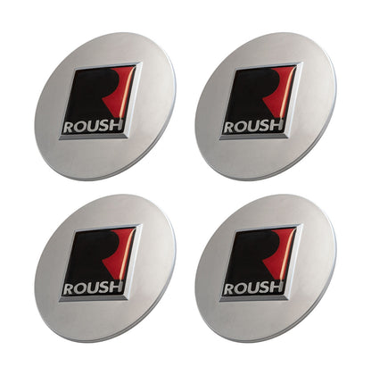 1994-2022 Ford Mustang 2.5" Roush R Silver Wheel Center Caps Set of 4