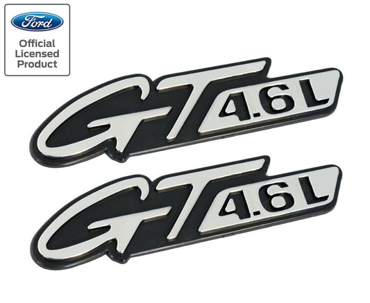 1996-1998 Mustang GT 4.6L Chrome & Black Fender Side Emblems Badges Pair LH RH