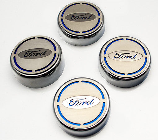 2015-2017 Mustang 4pc Engine Fluid Cap Cover Set - Blue Carbon Fiber Inlay