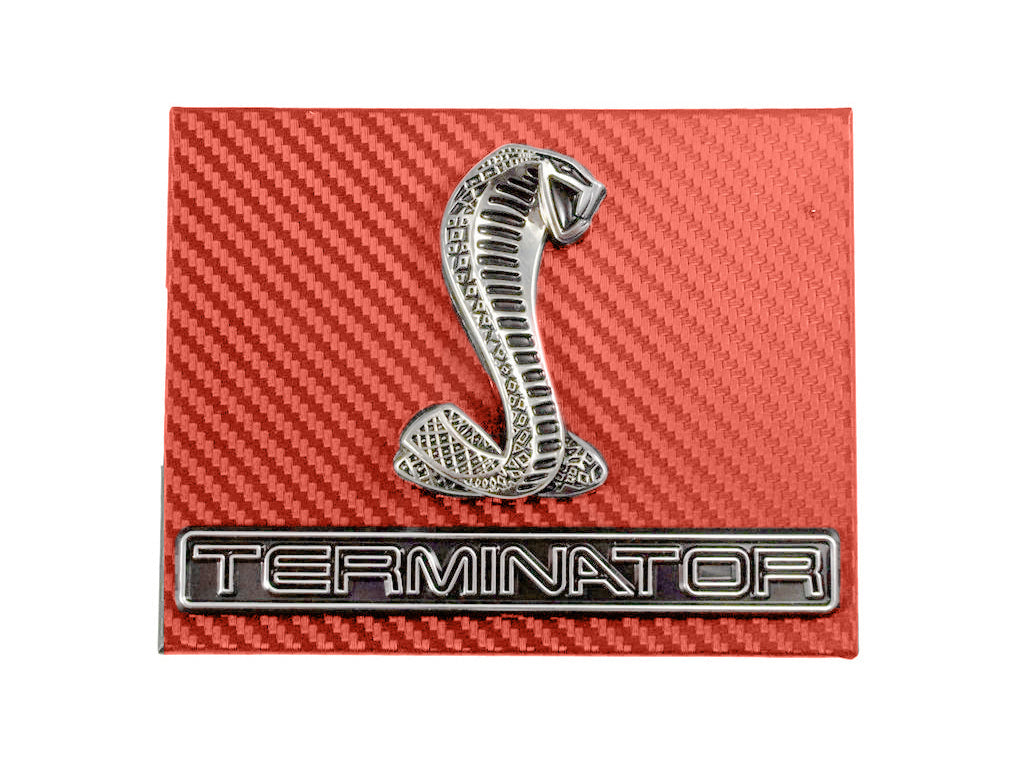 1998-2004 Mustang Red Carbon Fiber Fuse Box Cover w/ Cobra & Terminator Emblems