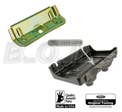 1979-86 Mustang Battery Tray w/ Yellow Zinc Plated Hold Down Clamp - Exact Repo