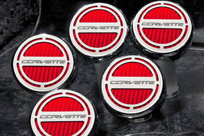 C7 Corvette Automatic 5pc Engine Cap Cover Set - Red w/ Corvette Name Logo