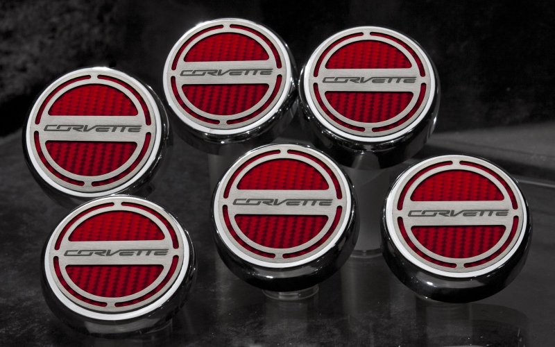 2014-2019 C7 Corvette Manual 6pc Engine Cap Cover Set - Red Corvette Name Logo