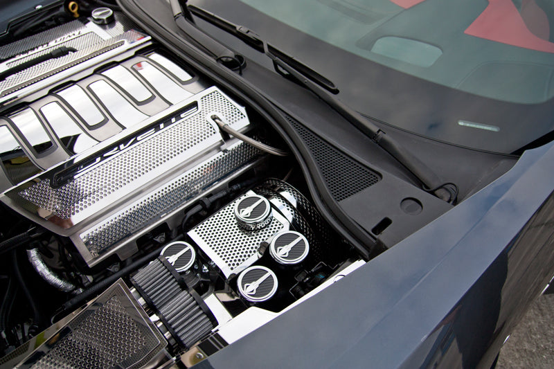 C7 Corvette Manual 6pc Engine Cap Covers Set - Carbon Fiber & Stainless Stingray
