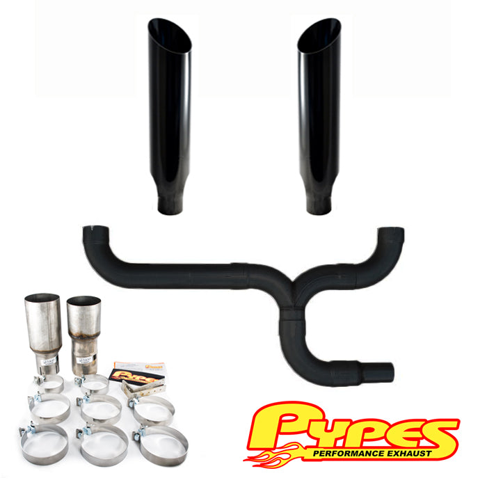 8" Miter Cut Black Double Stack Stainless Pypes Exhaust Kit for Chevy 2500 3500