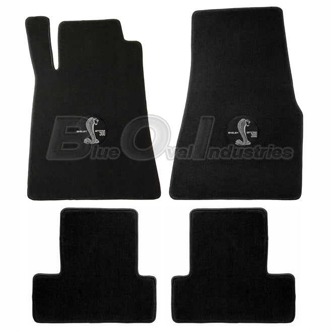 2013-14 Mustang Shelby GT500 4pc Black Floor Mats w Cobra GT 500 Embroidery Logo