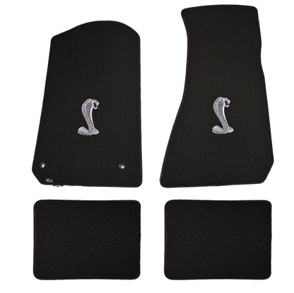 1994-2004 Ford Mustang Black 4pc Front & Rear Floor Mats Set - Silver Cobra Logo