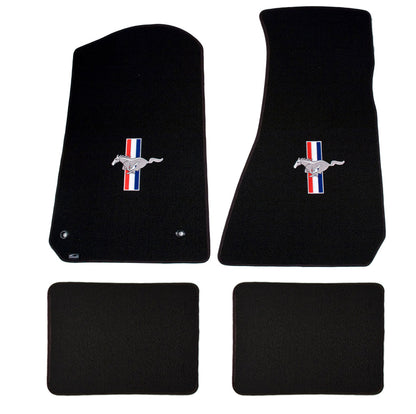 1994-2004 Ford Mustang 4pc Black Floor Mats Set - Running Horse & Bars Logo