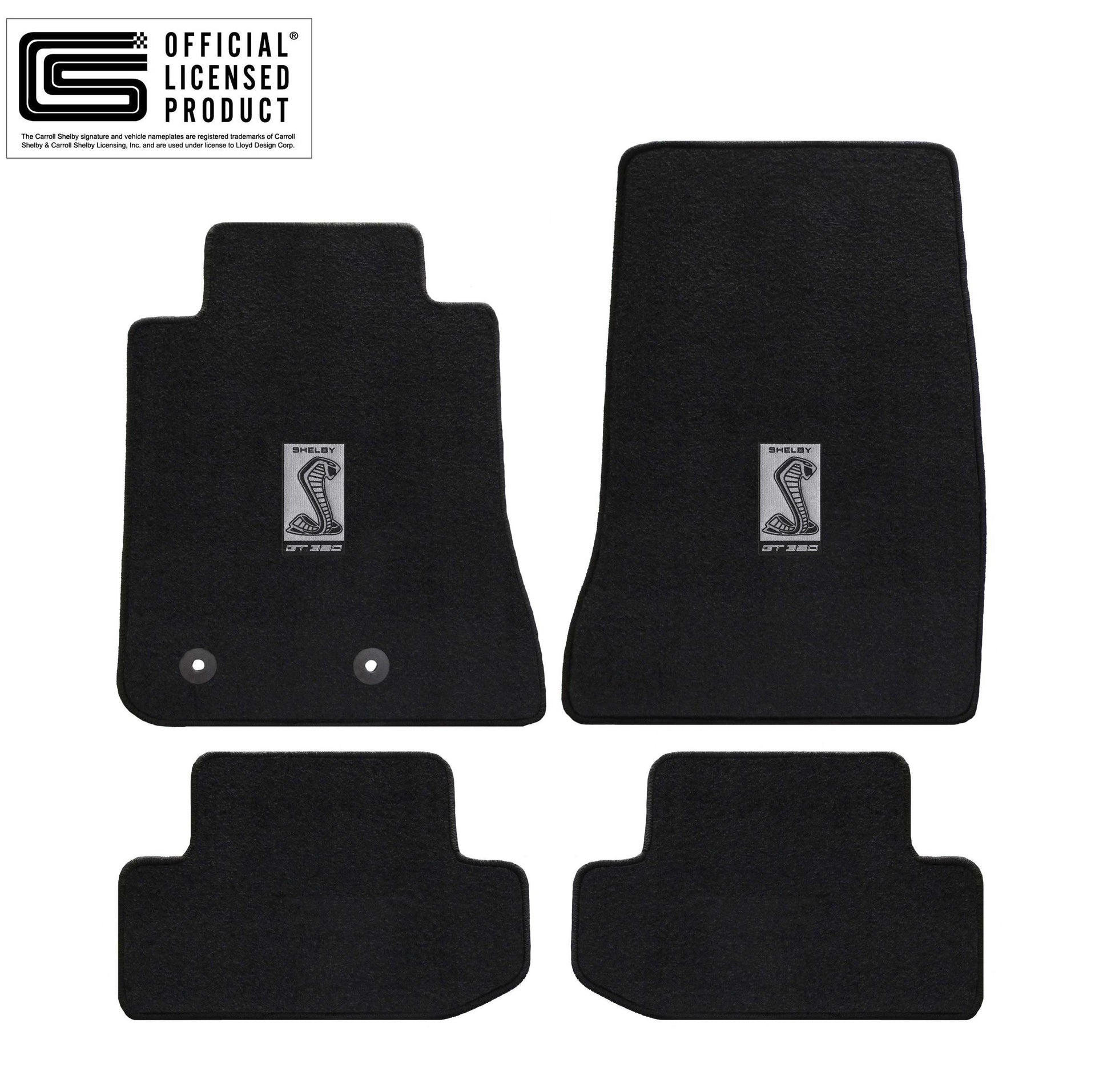 2015-2023 Shelby GT350 4pc Black Front & Rear Floor Mats Set w/ Silver Logo