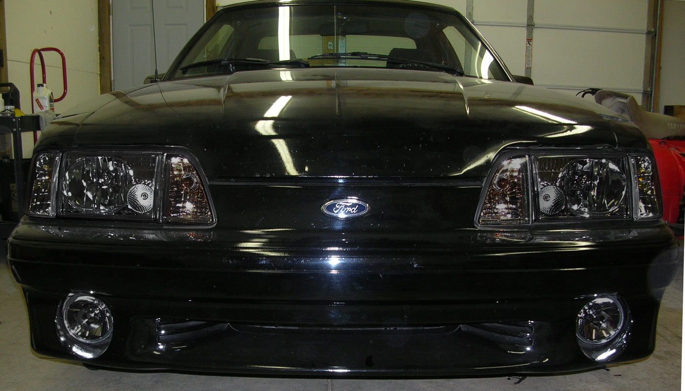 1987-1993 Mustang 6 Pc Euro Smoked Headlights Amber Side Markers 9004 LED Bulbs