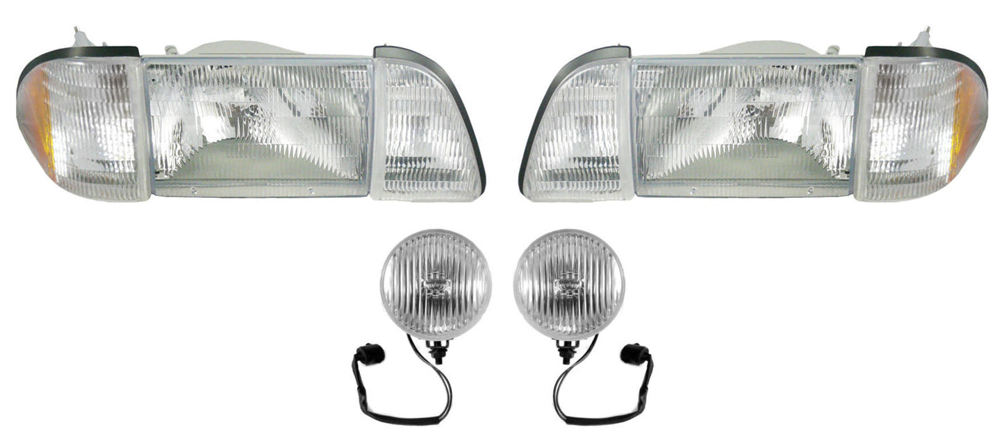  1987-1993 Ford Mustang GT Stock Headlights w/ Amber Sides & Fog Lights Kit