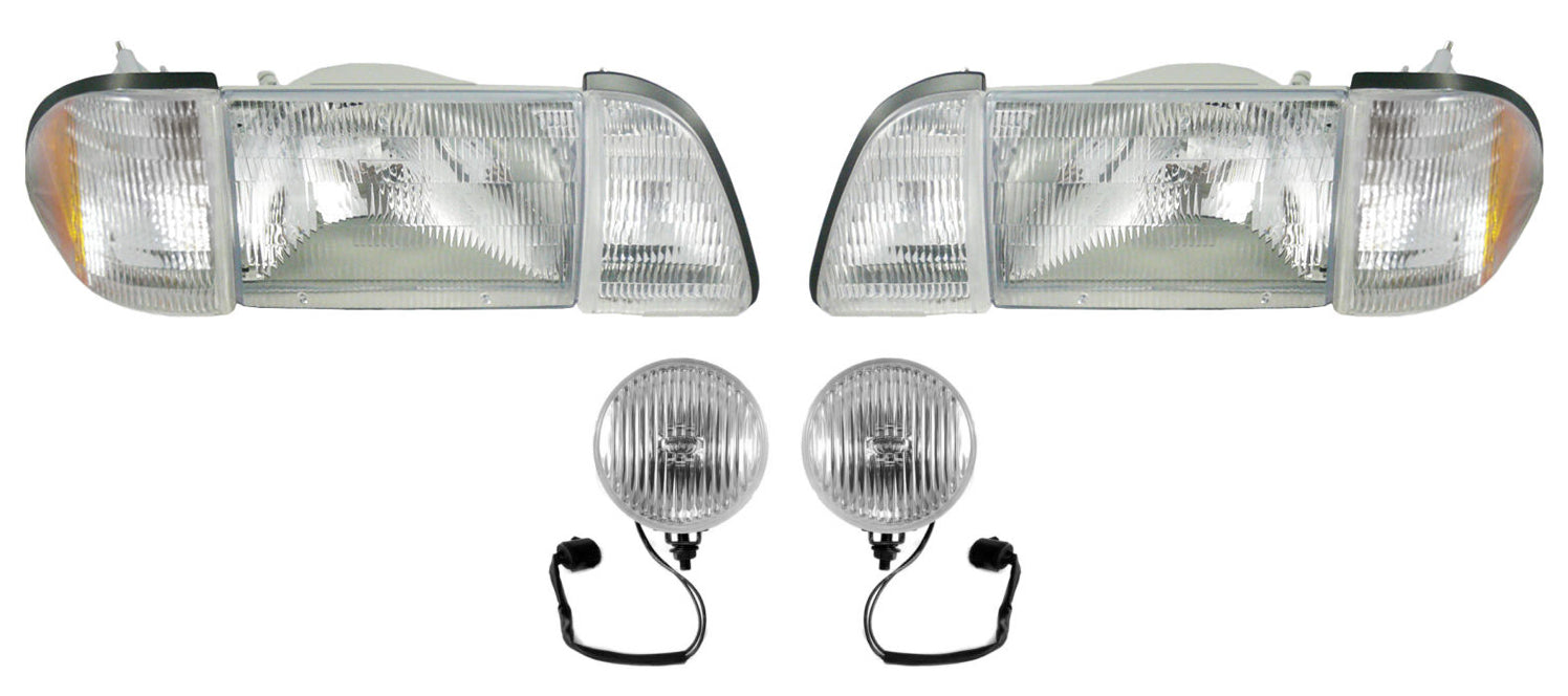  1987-1993 Ford Mustang GT Stock Headlights w/ Amber Sides & Fog Lights Kit