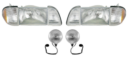  1987-1993 Ford Mustang GT Stock Headlights w/ Amber Sides & Fog Lights Kit