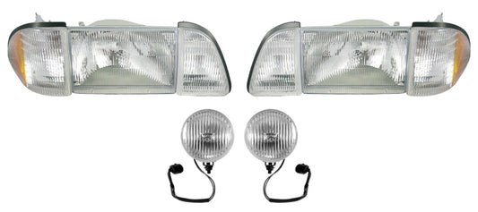  1987-1993 Ford Mustang GT Stock Headlights w/ Amber Sides & Fog Lights Kit