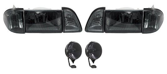 1987-1993 Ford Mustang GT Euro Smoked Headlights w/ Amber Sides & Fog Lights