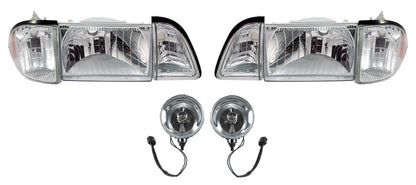 1987-1993 Ford Mustang GT Euro Clear Headlights w/ Amber Sides & Fog Lights