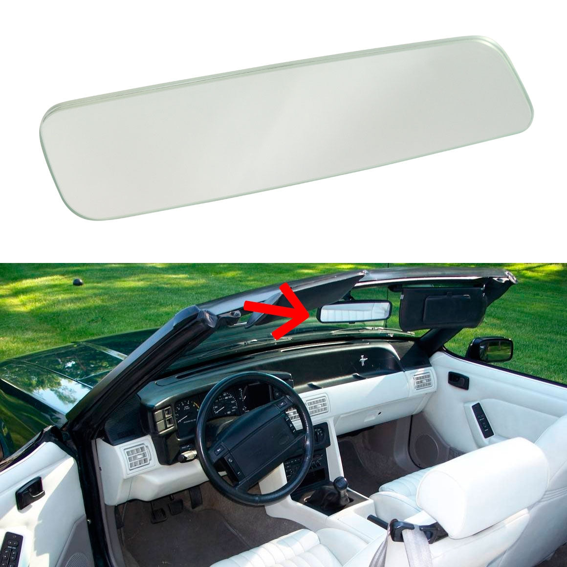 1988-1993 Ford Mustang Convertible Inside Rear View Mirror Glass