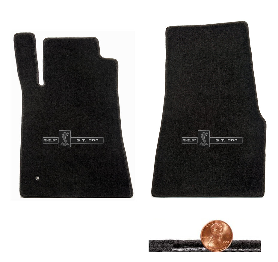 2005-2010 Shelby Mustang Black 2pc Loop Front Floor Mats - GT500 Cobra Logos