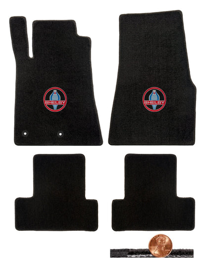 2011 2012 Shelby & Mustang 4pc Black Looped Floor Mats - Vintage Cobra Logos