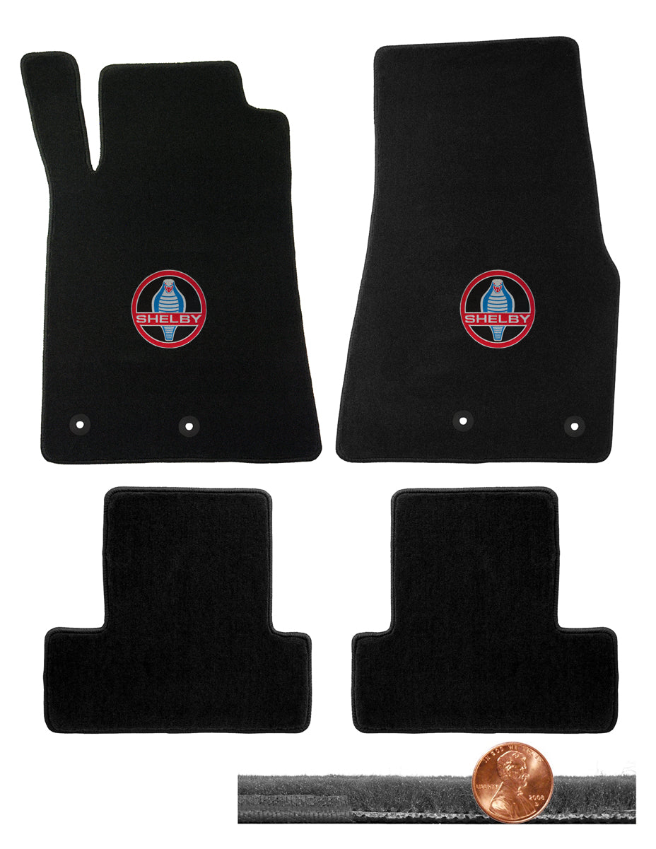 2013 2014 GT-500 Black Velourtex Front & Rear Floor Mats - Original Shelby Logo