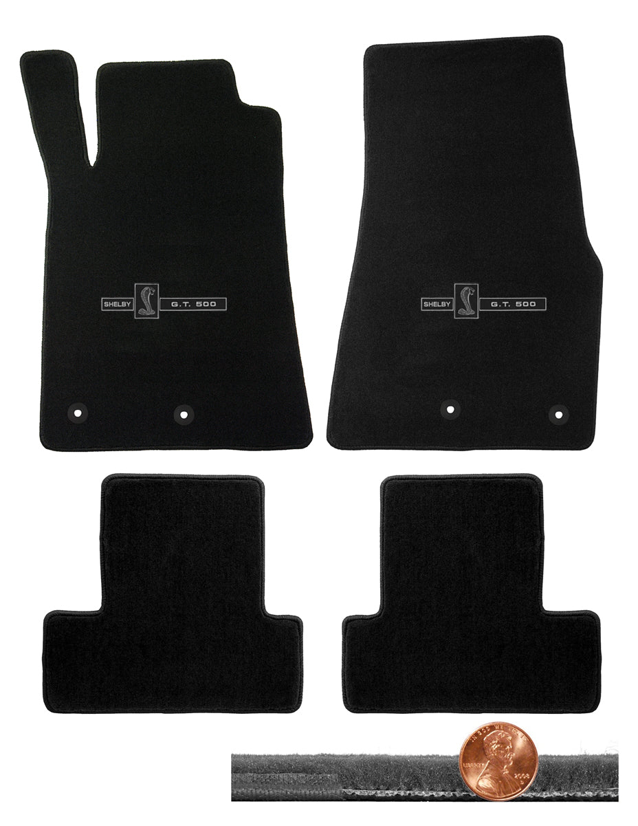 2013 2014 Shelby Black Velourtex Front & Rear Floor Mats - GT-500 Cobra Logos