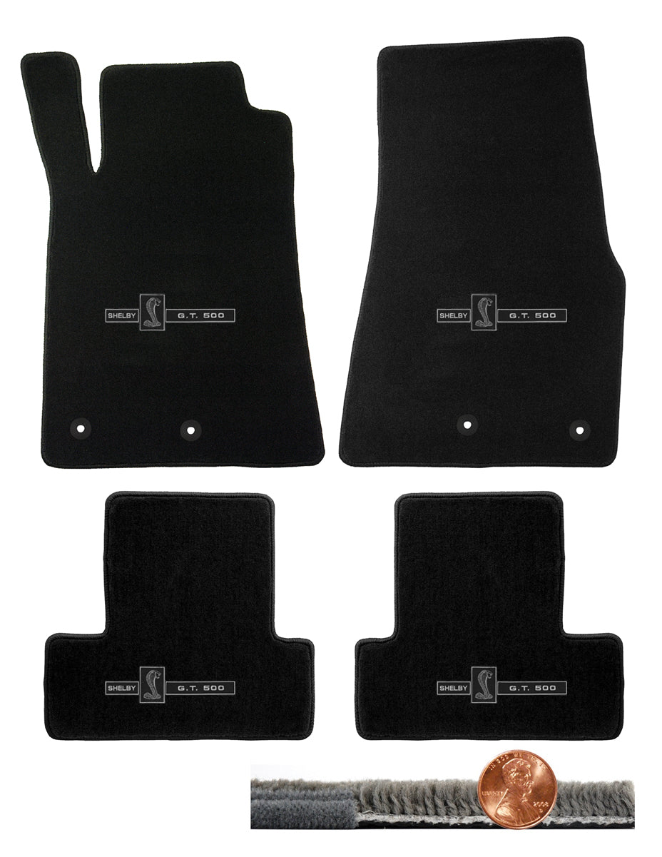 2013 2014 Shelby Black Ultimat Front & Rear Floor Mats - GT-500 Cobra Logos