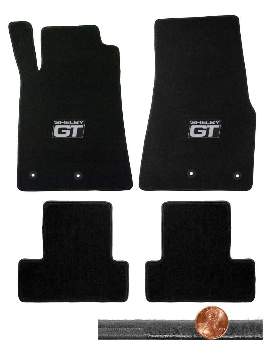 2013 2014 Black 4pc Front & Rear Velourtex Floor Mats - Silver Shelby GT Logos