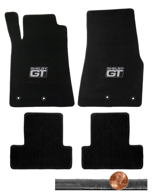 2013 2014 Black 4pc Front & Rear Velourtex Floor Mats - Silver Shelby GT Logos