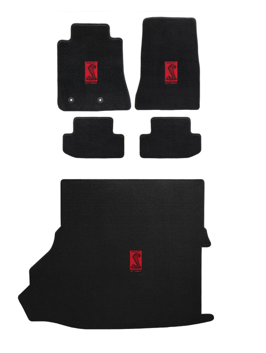2015-2018 Shelby w Shaker Black Velourtex 5pc Floor Trunk Mat Red GT350R Snake