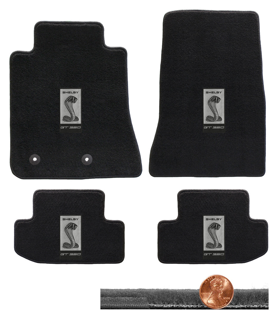 2015-2020 Shelby Black Velourtex Front Rear Floor Mats -  GT-350 Snake Emblems