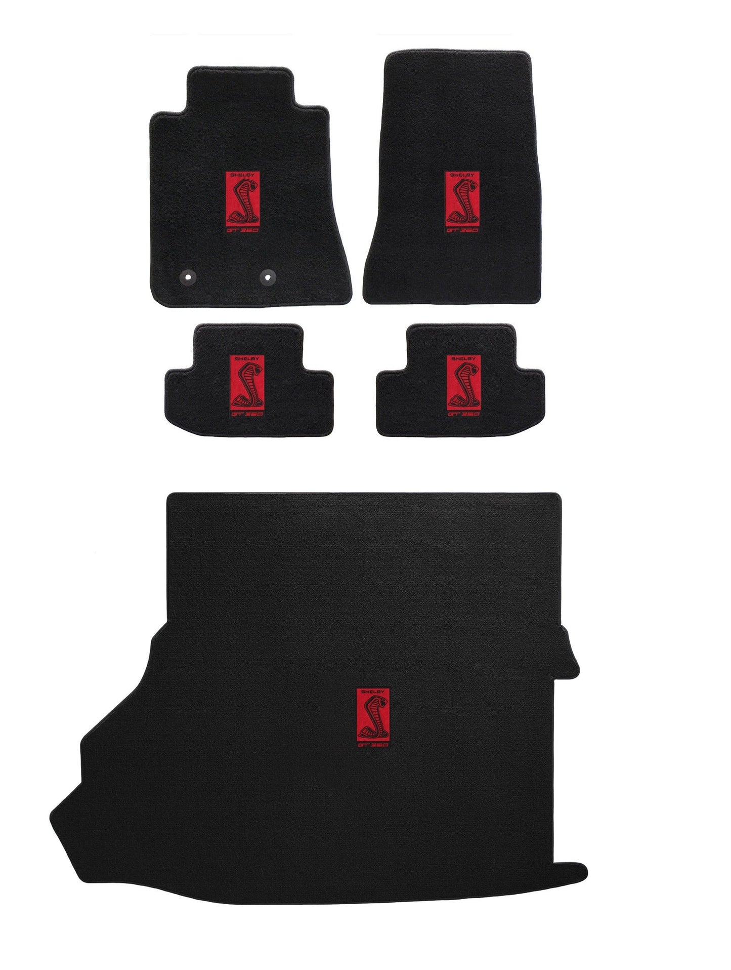 2015-2018 Shelby w Shaker Black Velourtex 5pc Floor Trunk Mats Red GT350R Snake