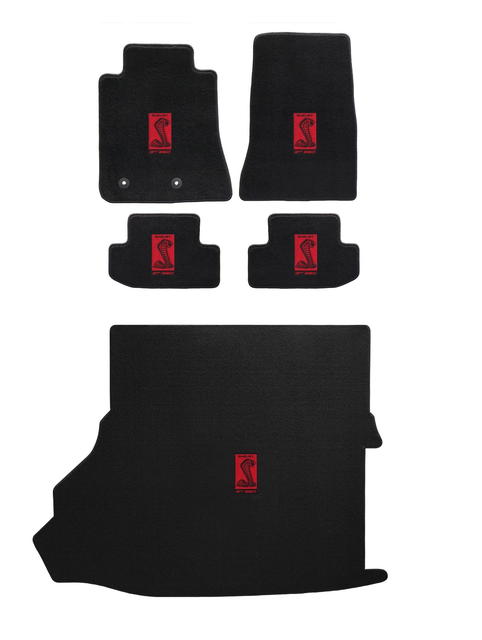 2019-2020 Shelby w Subwoofer Black Ultimat 5pc Floor Trunk Mats Red GT350R Snake