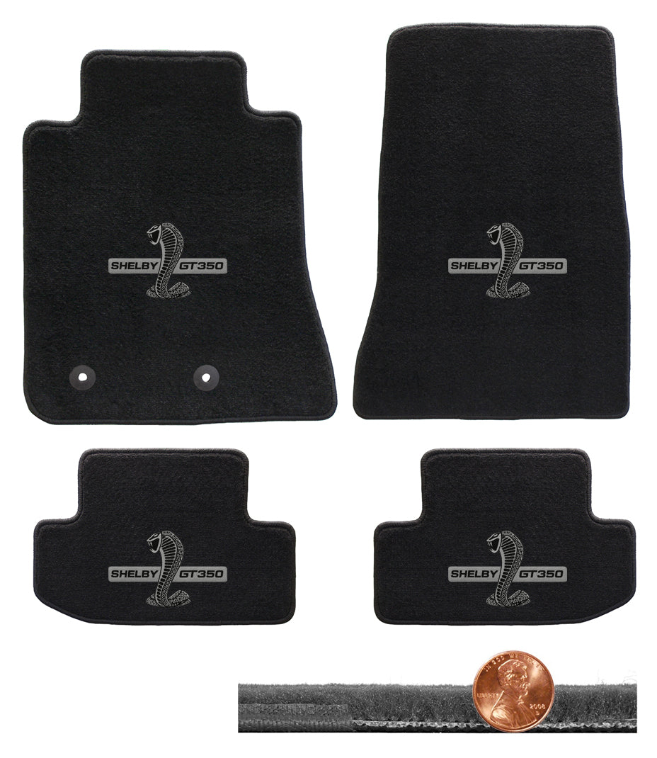 2015-2020 Shelby Mustang Black Velourtex 4pc Floor Mats - GT-350 Snake Emblems