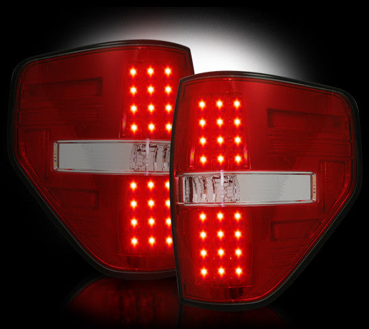 2009-2013 Ford F-150 & SVT Raptor Rear LED Tail Lights with Red Lens Finish