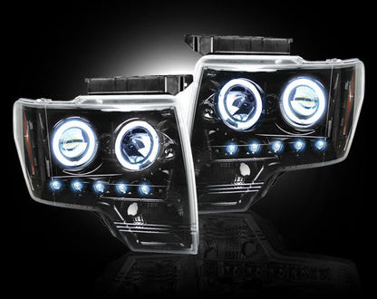 2009-2014 Ford F-150 Raptor SVT Clear Chrome Projector CCFL Halo Headlights