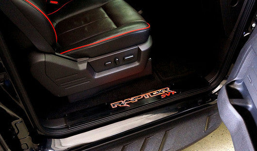 2009-2014 F150 SVT Raptor Black Billet Door Sill Step Plates w/ Red Illumination