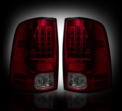 2009-2013 Ram 1500 2500 3500 Rear Dark Smoked Red Taillights w/ Brake LED Bulbs