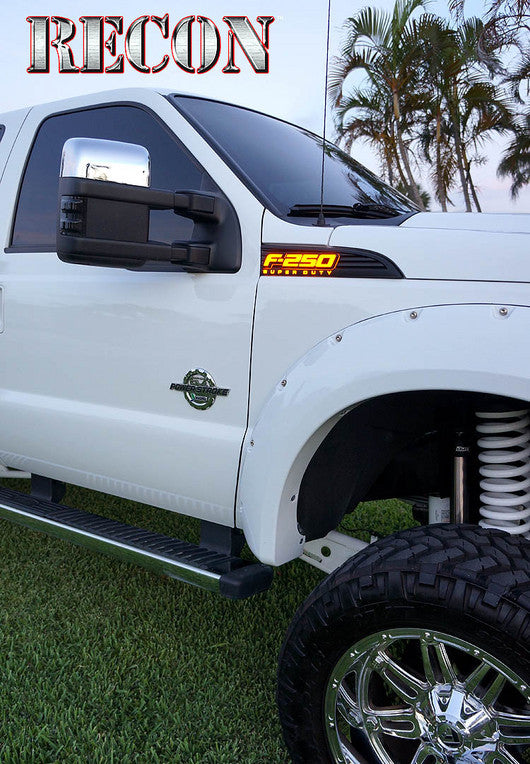 2008-2016 Ford Super Duty Truck Smoked Side Mirror Lenses - White LED Lights