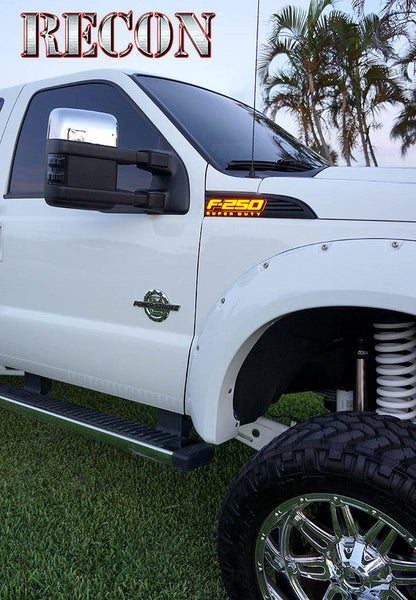 2008-2016 Ford Super Duty Truck Smoked Side Mirror Lenses - White LED Lights