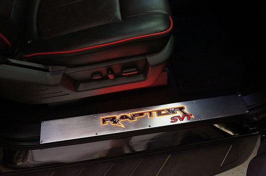 2009-2014 F150 SVT Raptor Brushed Billet Door Sill Plates w/ Red Illumination