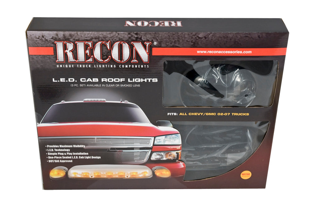 2002-2007 Silverado & Sierra Truck Black Smoked Cab Roof Lights Amber LED RECON