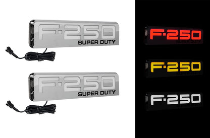 2008-2010 F-250 Super Duty White Amber or Red Light Up Fender Emblems Chrome