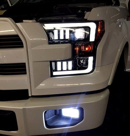 2015-2017 Ford F150 RECON Smoked Black Projector Headlights w/ LED Light Trim