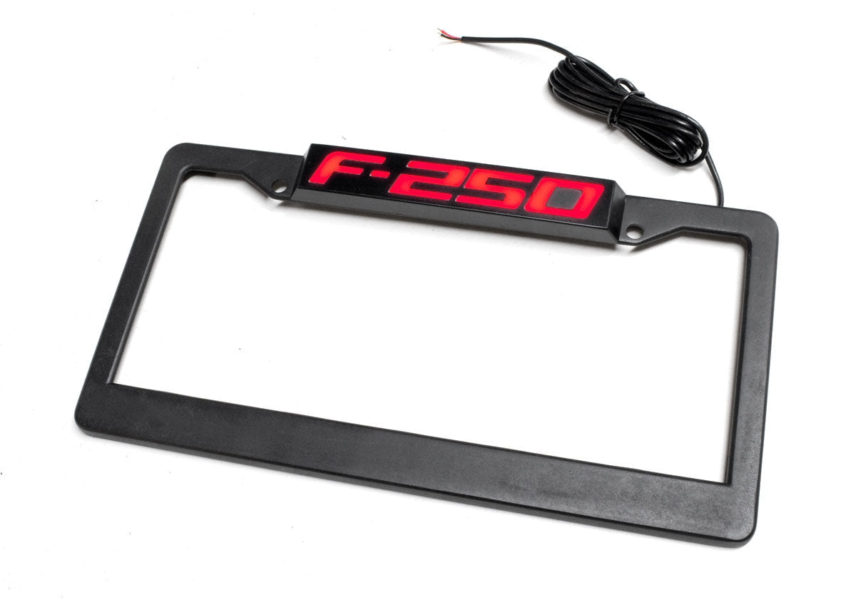 1999-2018 Ford F250 Super Duty Red LED Light Up Billet License Plate Frame Black