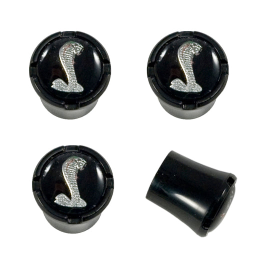 1993-2014 Mustang Cobra Valve Air Stem Caps - All Black w/ Chrome Cobra Snake