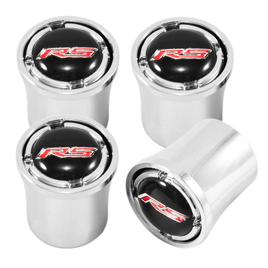 Chevrolet Chrome & Black Road Sport Valve Stem Caps w Red RS Logo Emblem