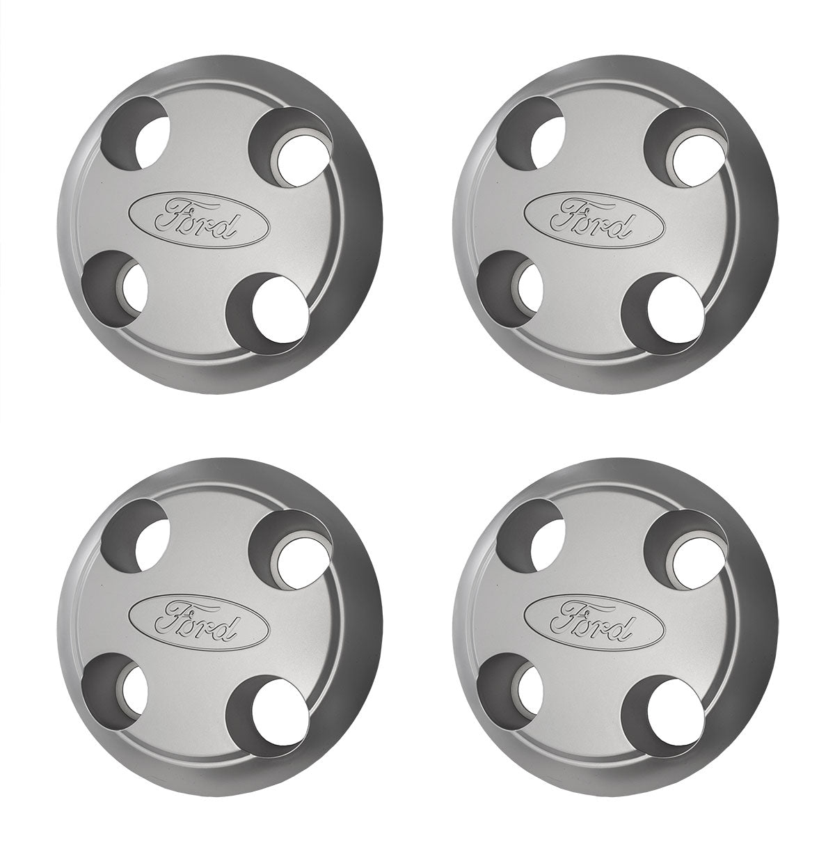 1987-1989 Mustang GT Silver Turbine Wheel Hub Center Caps w Ford Logo - Set of 4